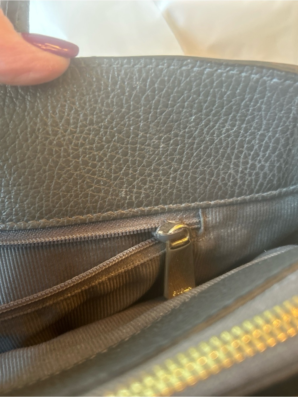 Furla Alba Dark Gray Pebbled Leather Tote with Gold Logo - Picture 6 of 11